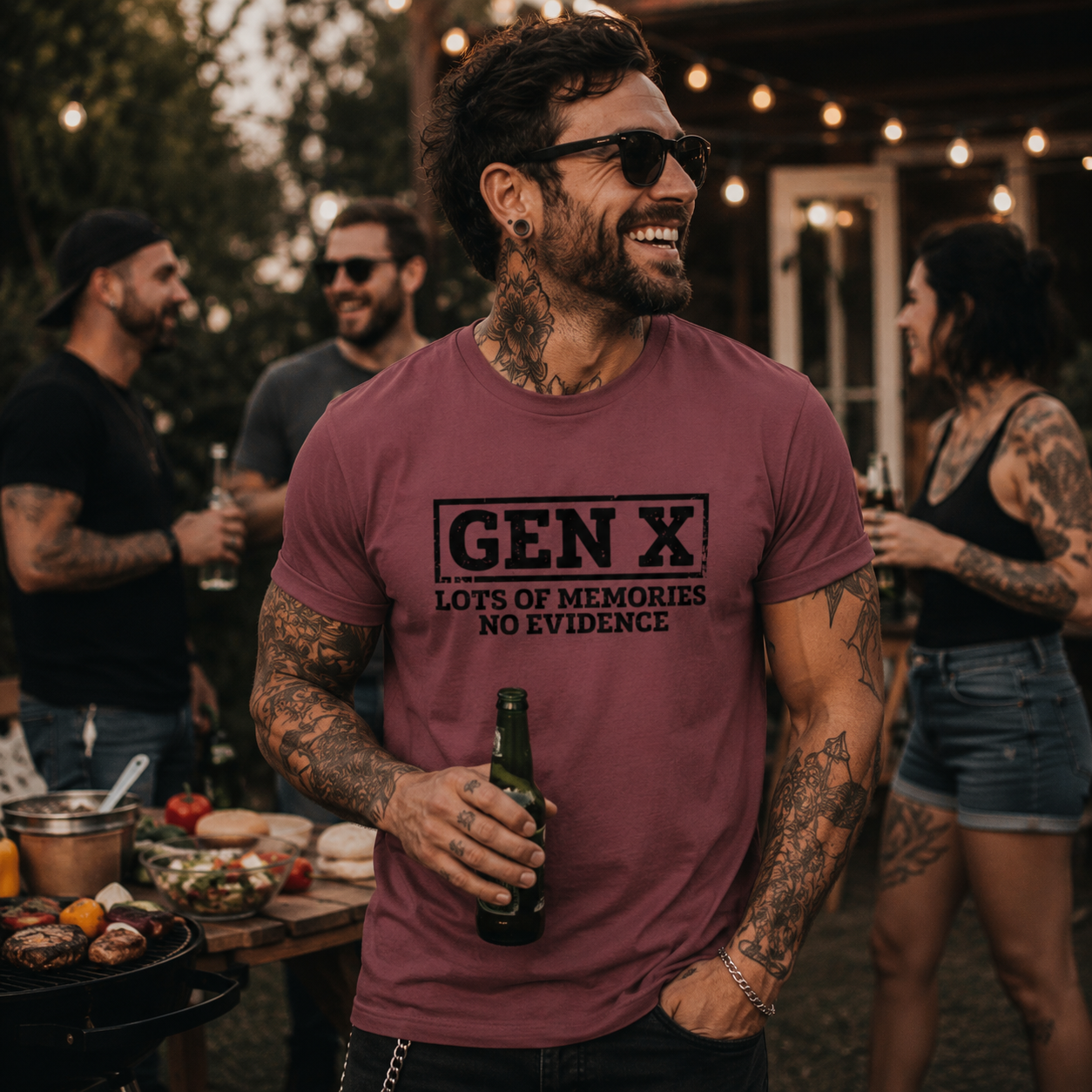 Gen X shirt, lots of memories no evidence shirt, funny Gen X t-shirt, retro generation shirt, nostalgic graphic tee, alternative men’s fashion, hipster barbecue outfit, garden party shirt, funny adult humor tee, vintage slogan t-shirt, casual summer streetwear, black print graphic shirt, Gen X gift for men, barbecue party outfit, rock style men’s shirt, retro humor apparel, muscular men’s casual tee, friends garden party shirt, Merloan funny shirt, Merloan Gen X shirt