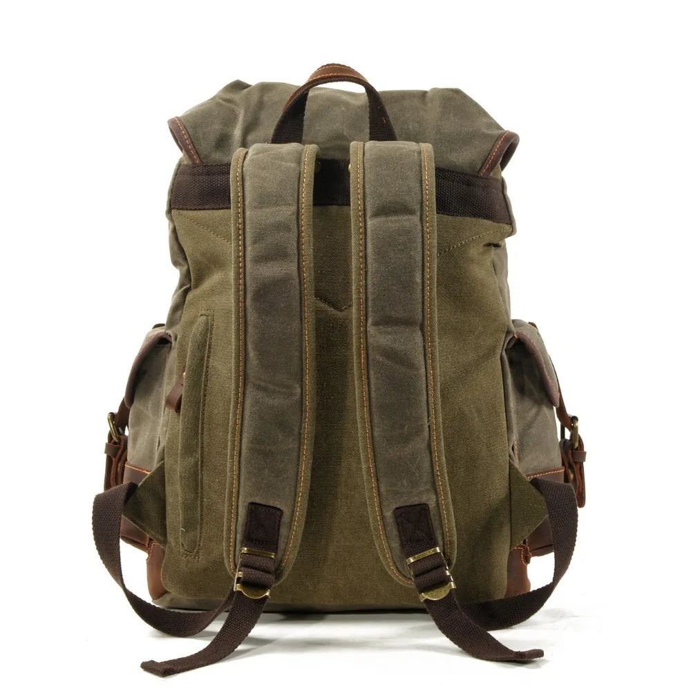 Vintage Waxed Canvas Backpack | 30L Festival Travel Rucksack with Leather Accents | Outdoor Hiking Backpack Merloan