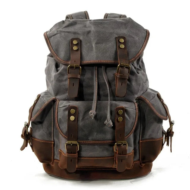 Vintage Waxed Canvas Backpack | 30L Festival Travel Rucksack with Leather Accents | Outdoor Hiking Backpack Merloan
