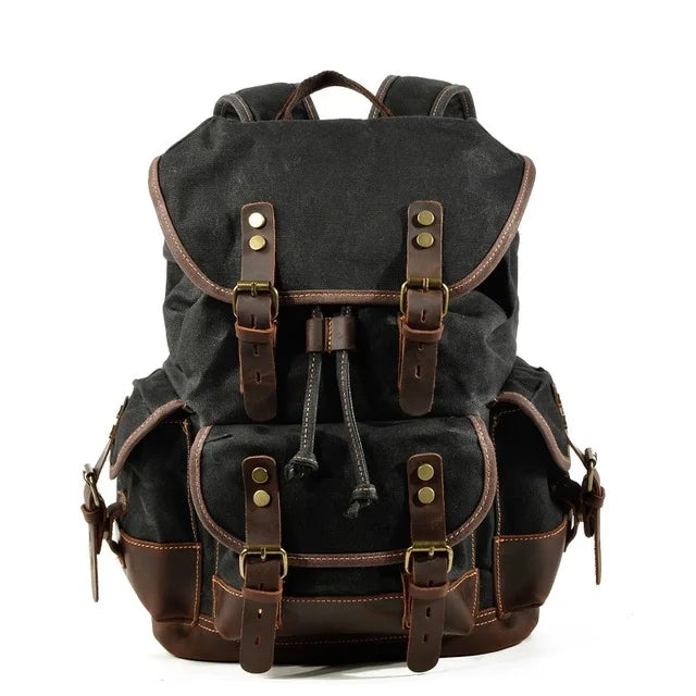 Vintage Waxed Canvas Backpack | 30L Festival Travel Rucksack with Leather Accents | Outdoor Hiking Backpack Merloan