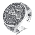 925 Sterling Silver Viking Ring – Yggdrasil, Vegvisir, Raven & Wolf | Adjustable Norse Ring