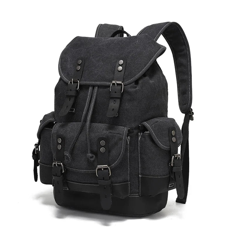 Vintage Waxed Canvas Backpack | 30L Festival Travel Rucksack with Leather Accents | Outdoor Hiking Backpack Merloan