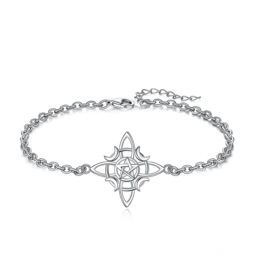 925 Sterling Silver Celtic Witch Knot Bracelet – Wiccan Pentagram Jewelry