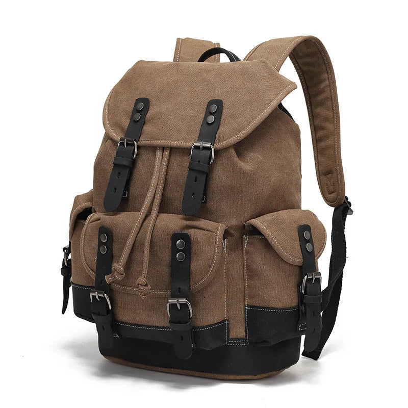 Vintage Waxed Canvas Backpack | 30L Festival Travel Rucksack with Leather Accents | Outdoor Hiking Backpack Merloan