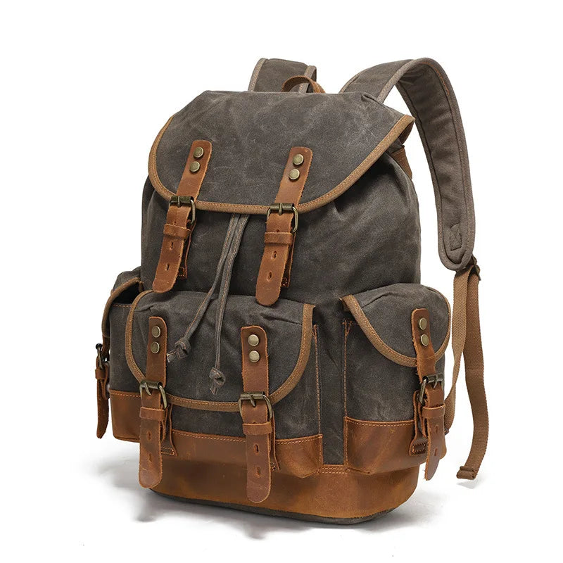 Vintage Waxed Canvas Backpack | 30L Festival Travel Rucksack with Leather Accents | Outdoor Hiking Backpack Merloan