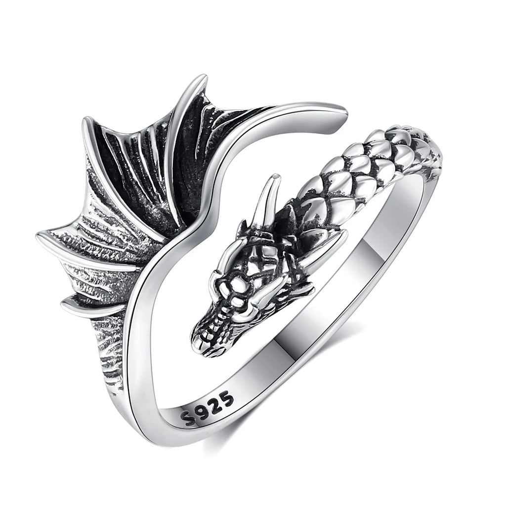925 Sterling Silver Dragon Ring – Adjustable Fantasy & Viking Jewelry