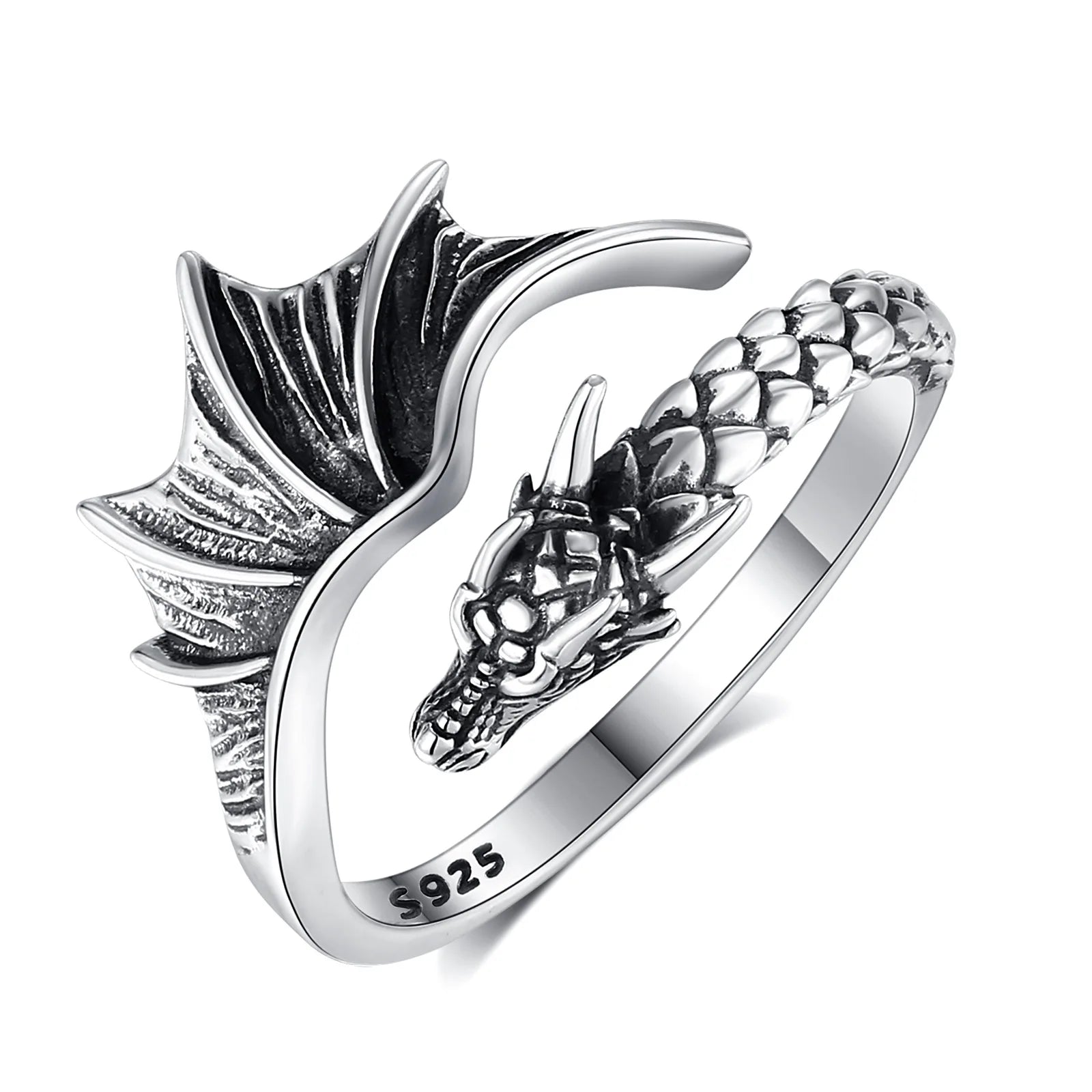 925 Sterling Silver Dragon Ring – Adjustable Fantasy & Viking Jewellery