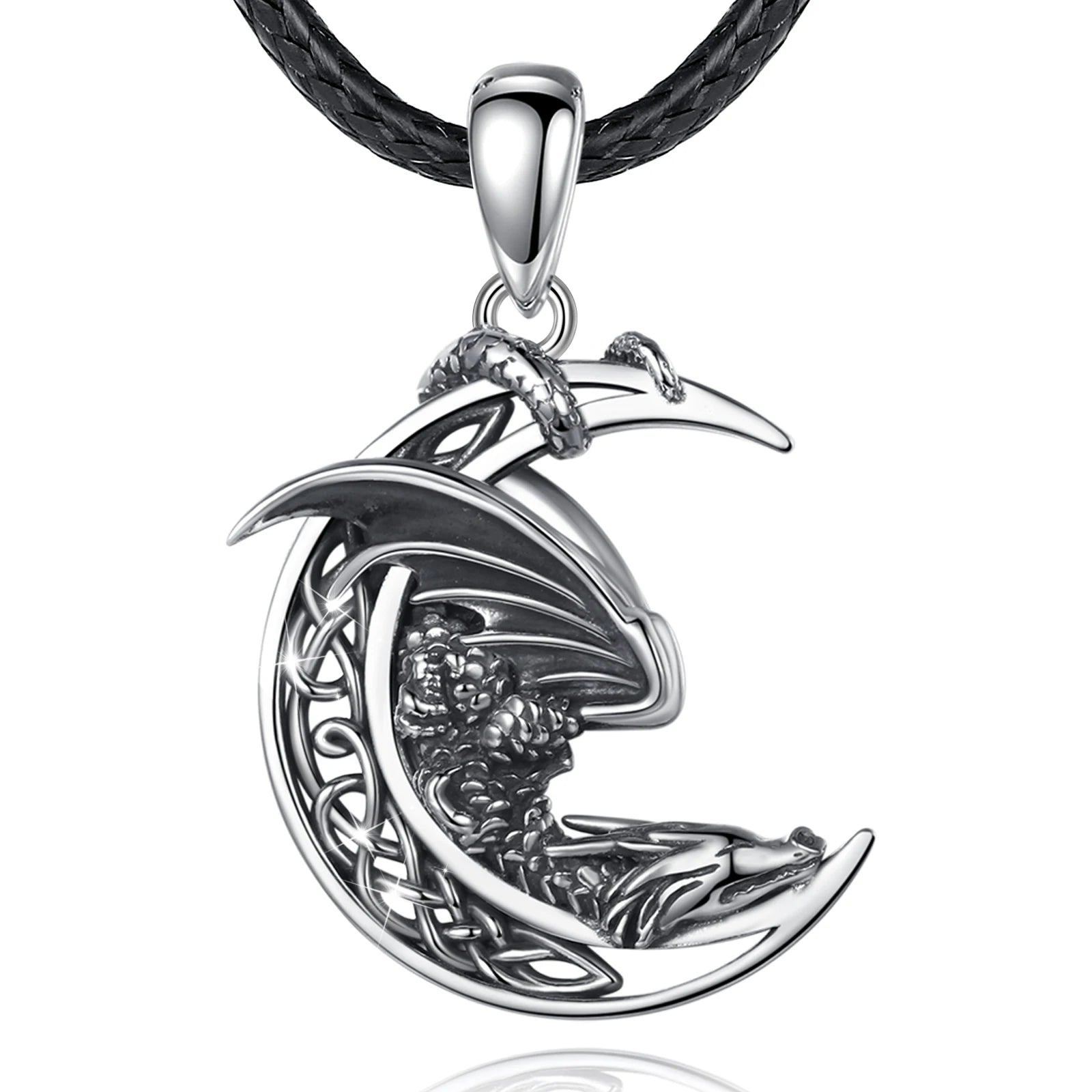 925 Sterling Silver Dragon Moon Necklace – Celtic Fantasy Pendant