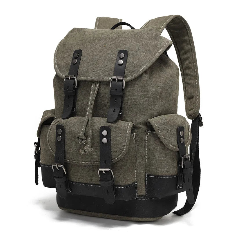 Vintage Waxed Canvas Backpack | 30L Festival Travel Rucksack with Leather Accents | Outdoor Hiking Backpack Merloan