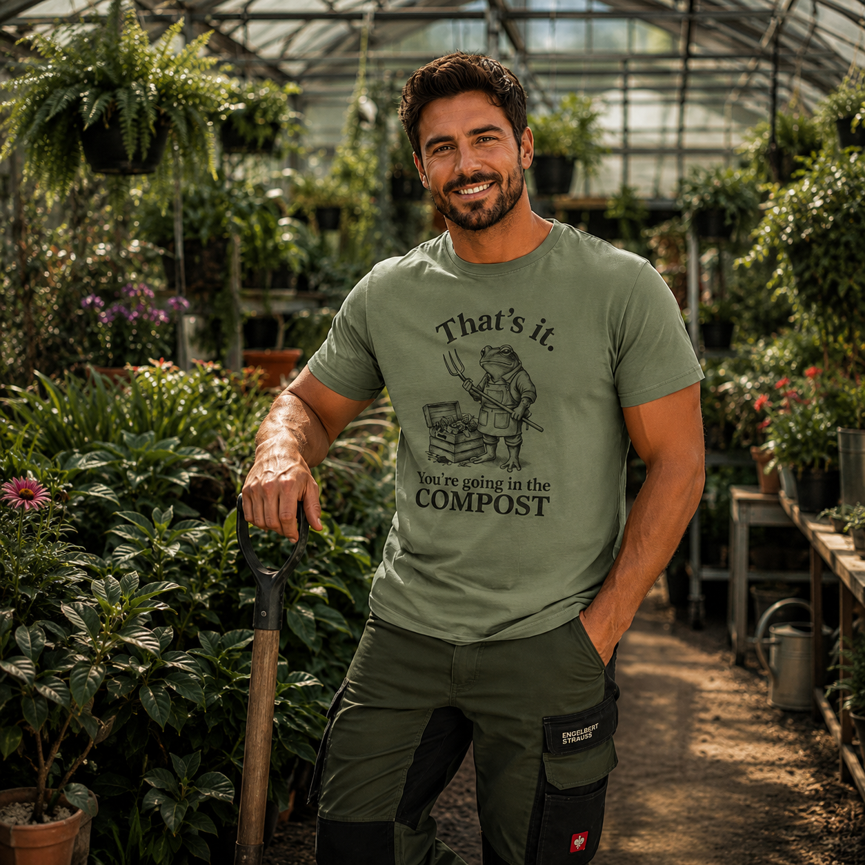 That’s It You’re Going in the Compost T-shirt, frog gardener shirt, funny compost T-shirt, gardening humor shirt, frog with pitchfork tee, compost quote T-shirt, grumpy frog shirt, plant lover graphic tee, gardener frog T-shirt, funny gardening gift, compost lover shirt, vegetable gardener tee, garden humor clothing, allotment gardener gift, botanical frog shirt, quirky gardening T-shirt, green thumb gift, alternative plant lover shirt, heavyweight cotton T-shirt, garment-dyed unisex tee, relaxed fit garden