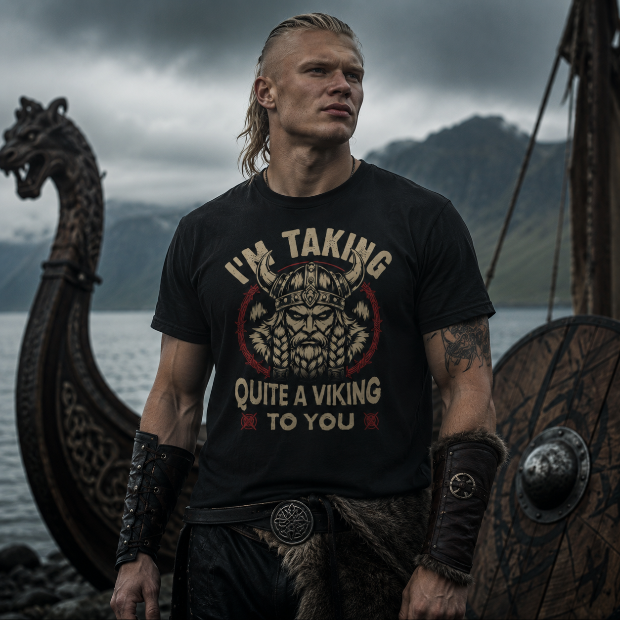 Viking t-shirt, funny Viking shirt, I’m taking quite a Viking to you shirt, Norse mythology t-shirt, Viking warrior graphic tee, black Viking shirt, alternative men’s fashion, rock style men’s t-shirt, Viking inspired outfit, Nordic warrior shirt, bearded Viking graphic, muscular men’s streetwear, pagan inspired clothing, Norse humor shirt, Viking lover gift, medieval style t-shirt, black graphic tee men, Viking festival outfit, Scandinavian mythology shirt, warrior spirit clothing, dark Nordic fashion, roc