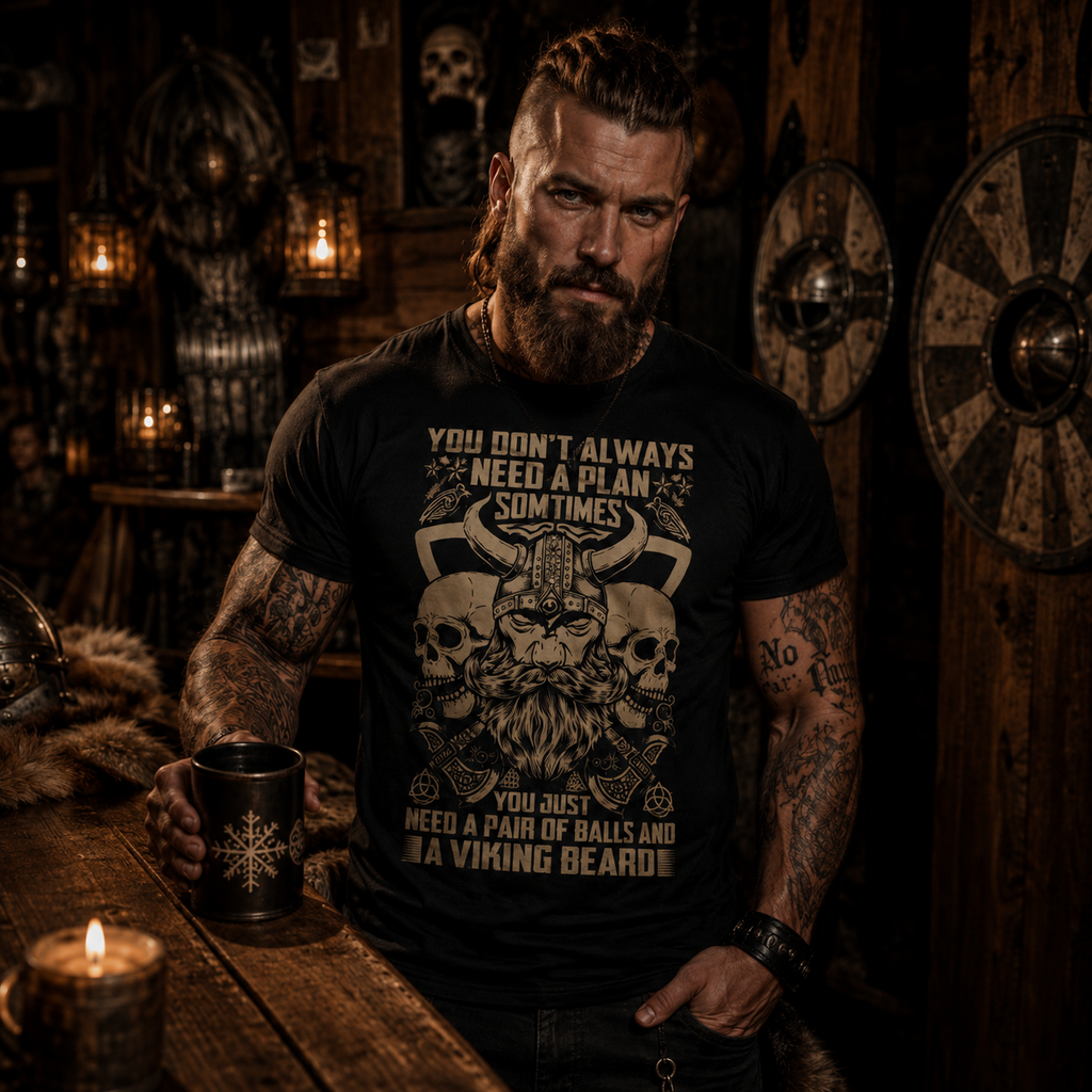 You Don’t Always Need a Plan T-shirt, Viking beard T-shirt, pair of balls Viking shirt, funny Viking quote shirt, bearded Viking warrior T-shirt, horned Viking helmet shirt, Viking skull graphic tee, Norse warrior shirt, Viking axes T-shirt, humorous Viking clothing, bold Viking slogan tee, Norse mythology T-shirt, medieval Viking graphic shirt, Viking metal clothing, pagan Viking T-shirt, bearded warrior gift, funny Viking gift, Viking lover shirt, metalhead Viking tee, heavyweight cotton T-shirt, garment-