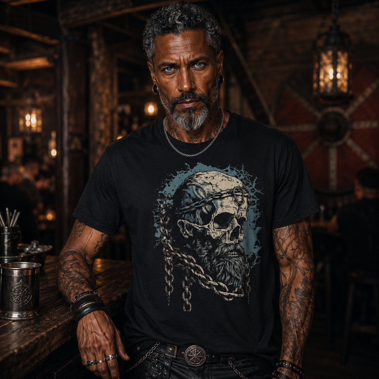 bearded Viking skull T-shirt, Norse warrior skull shirt, Viking chain skull tee, medieval Norseman T-shirt, Viking skull graphic tee, fierce Viking shirt, Nordic warrior graphic tee, bearded skull T-shirt, chained skull Viking shirt, Viking metal T-shirt, Norse mythology clothing, pagan Viking shirt, Scandinavian warrior tee, medieval warrior graphic shirt, dark Viking clothing, gothic Viking T-shirt, alternative Norse fashion, Viking lover gift, metalhead Viking shirt, heavyweight cotton T-shirt, garment-d