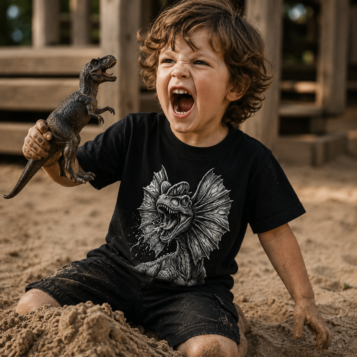 Dinosaur Dilophosaurus Reptile Creature Frill Organic Cotton Kids T-Shirt