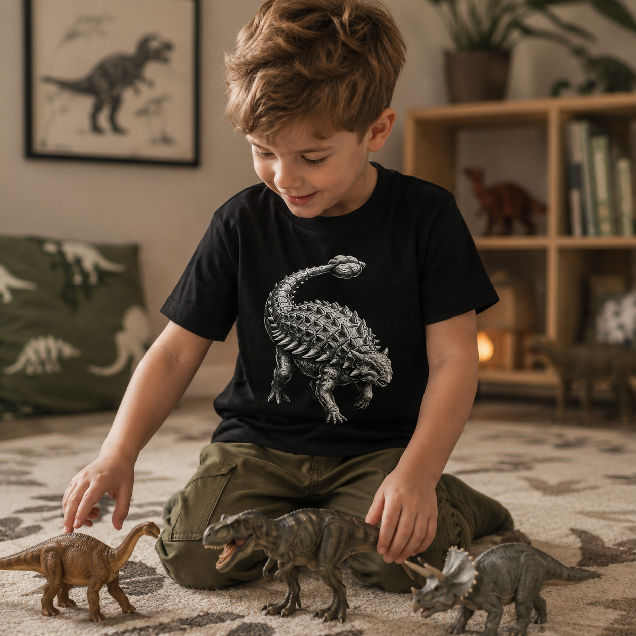 Ankylosaurus Dinosaur Reptile Paleontology Armor Organic Merloan Cotton Kids T-Shirt