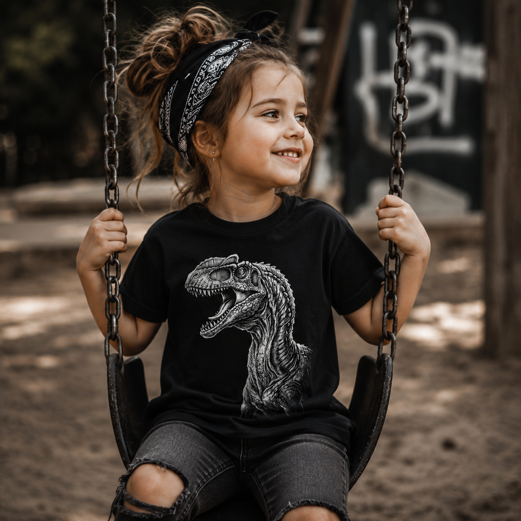 Dinosaur Velociraptor Reptile Jurassic Predator Merloan Organic Cotton Kids T-Shirt