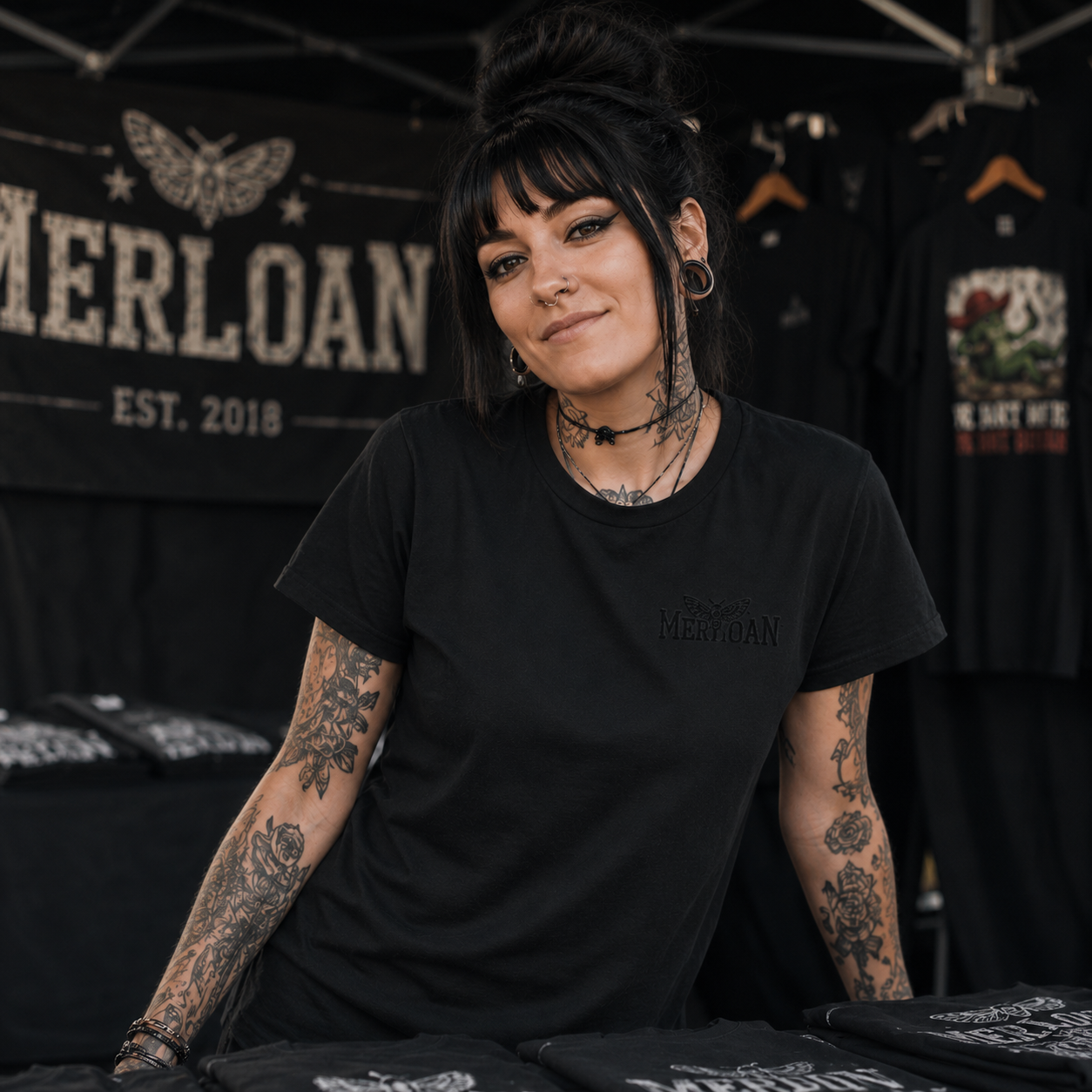 Merloan black T-shirt, Merloan logo shirt, black heavyweight T-shirt, unisex heavyweight tee, minimalist logo T-shirt, garment-dyed black shirt, alternative basic T-shirt, black alternative streetwear, relaxed fit T-shirt, ring-spun cotton tee, thick cotton T-shirt, soft breathable shirt, premium black T-shirt, minimalist streetwear tee, rock style basic shirt, metalhead basic T-shirt, alternative fashion basics, everyday black graphic tee, durable unisex T-shirt, Merloan clothing, heavyweight cotton shirt,