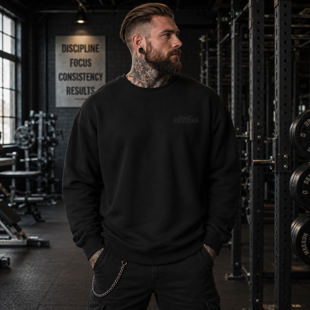 Merloan premium sweatshirt, unisex premium sweatshirt, black crew neck sweatshirt, soft fleece sweatshirt, cotton blend sweater, classic crewneck sweater, minimalist logo sweatshirt, everyday streetwear sweatshirt, comfortable unisex sweater, ribbed cuff sweatshirt, premium cotton sweatshirt, casual layering sweater, alternative streetwear basic, Merloan basic sweater, heavyweight fleece sweatshirt