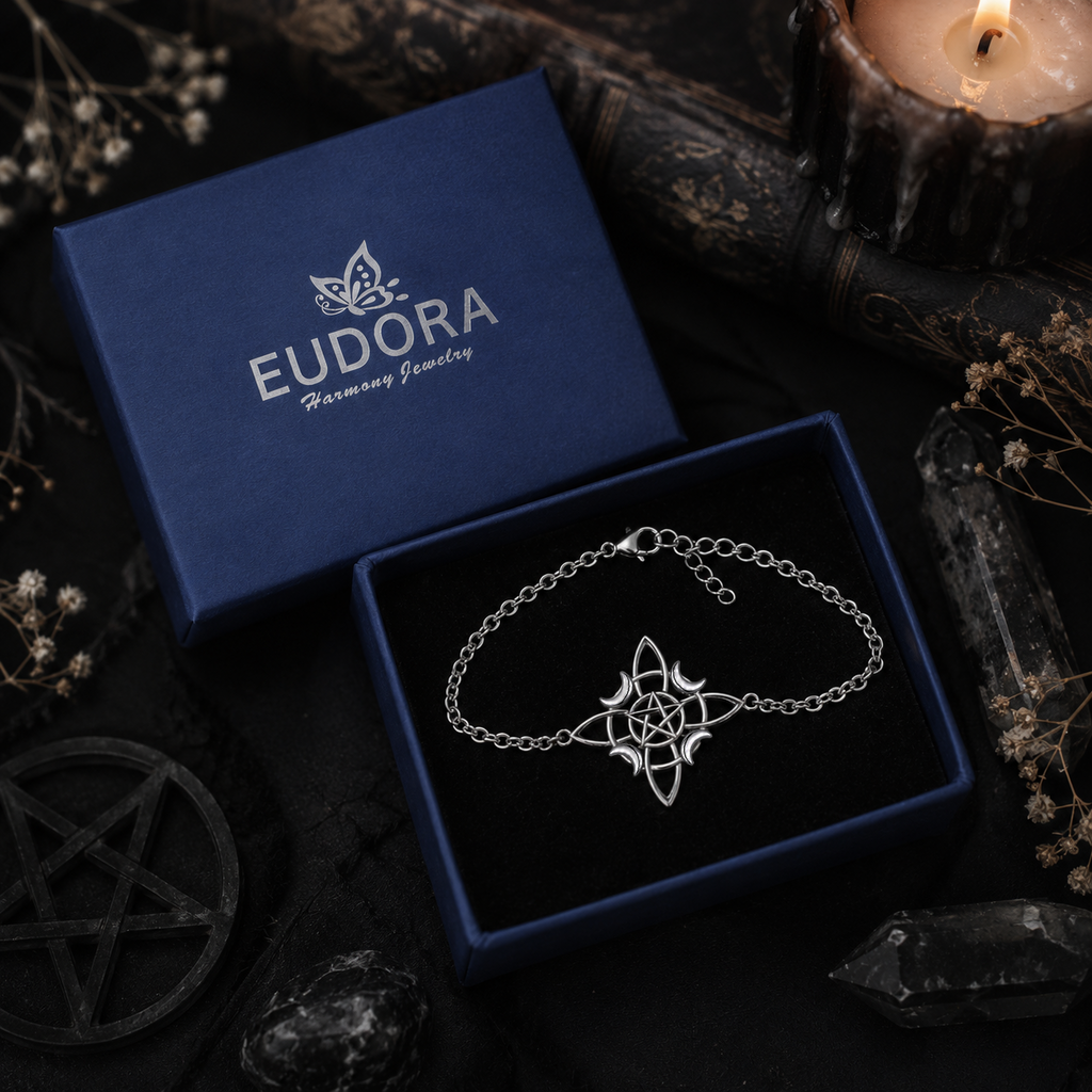925 Sterling Silver Celtic Witch Knot Bracelet – Wiccan Pentagram Jewelry