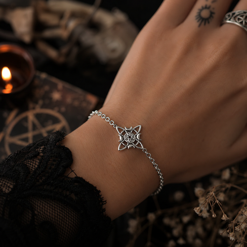 925 Sterling Silver Celtic Witch Knot Bracelet – Wiccan Pentagram Jewelry