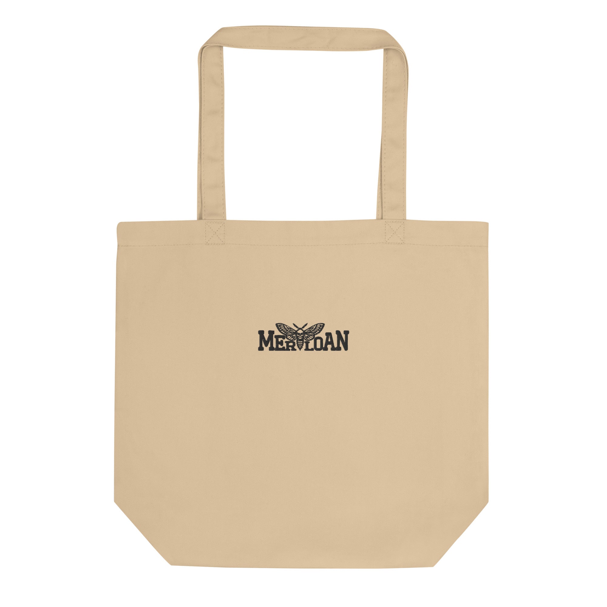natural canvas tote bag, embroidered logo tote, Merloan tote bag, reusable shopping bag, organic market tote, eco friendly grocery bag, beige canvas shopper, rock style tote bag, alternative fashion accessory, sustainable shopping bag, minimalist logo bag, cotton canvas tote, reusable market bag, neutral everyday tote, embroidered canvas bag, eco conscious accessory, alternative women’s style, grocery shopping tote, sturdy shoulder bag, natural fabric shopper, rock inspired accessory, Merloan merch bag, bei
