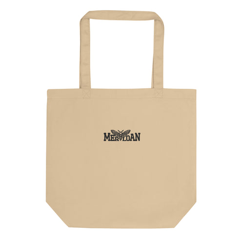 natural canvas tote bag, embroidered logo tote, Merloan tote bag, reusable shopping bag, organic market tote, eco friendly grocery bag, beige canvas shopper, rock style tote bag, alternative fashion accessory, sustainable shopping bag, minimalist logo bag, cotton canvas tote, reusable market bag, neutral everyday tote, embroidered canvas bag, eco conscious accessory, alternative women’s style, grocery shopping tote, sturdy shoulder bag, natural fabric shopper, rock inspired accessory, Merloan merch bag, bei