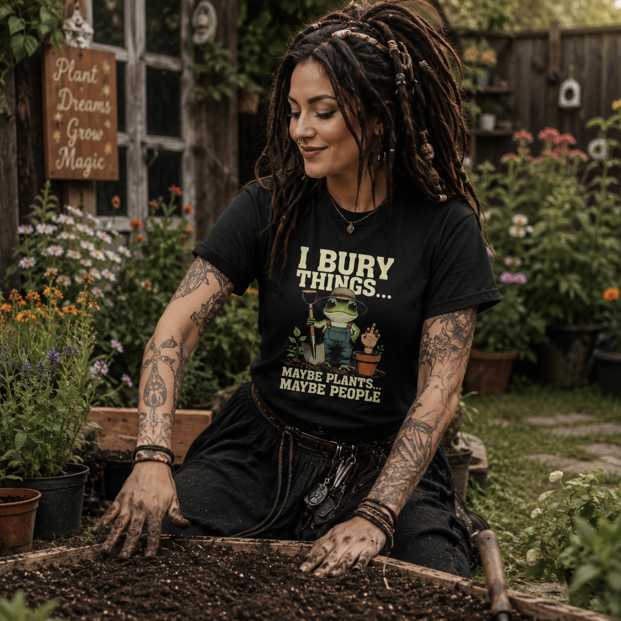 funny gardening t-shirt, I bury things shirt, maybe plants maybe people tee, dark humor gardening shirt, sarcastic plant lover t-shirt, witchy gardener shirt, frog gardener graphic tee, cottagecore gardening shirt, alternative garden fashion, plant mom humor shirt, spooky gardening t-shirt, botanical dark humor tee, gardener gift for women, gardening lover shirt, witchcraft garden outfit, gothic plant lover tee, funny frog t-shirt, black graphic gardening shirt, unisex garden humor tee, mischievous witchy f