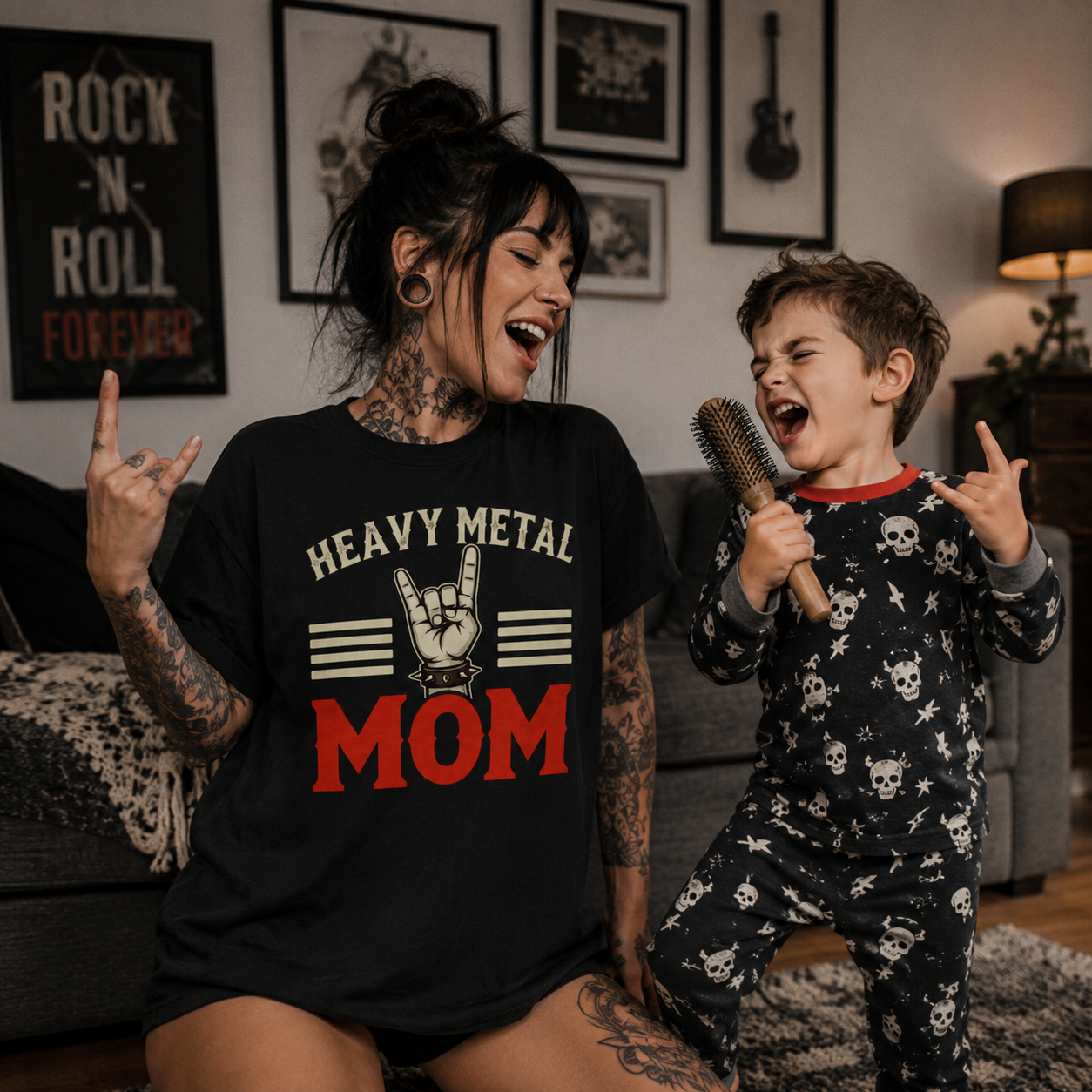 heavy metal mom t-shirt, rock mom shirt, metal mom graphic tee, alternative mom fashion, rocker mom t-shirt, black oversized sleep shirt, mom life metal shirt, heavy metal hand sign tee, funny mom graphic shirt, alternative women’s clothing, rock and roll mom shirt, metalhead mom gift, gothic mom t-shirt, black graphic tee women, rebellious mom shirt, music lover mom gift, cool mom t-shirt, punk rock mom style, oversized nightshirt women, mom and son matching vibe, family rock outfit, metal mama shirt, conc