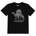 Product mockup black dinosaur t-shirt, kids dinosaur shirt, sail-backed dinosaur tee, Spinosaurus t-shirt, dinosaur graphic shirt, girls dinosaur t-shirt, boys dinosaur t-shirt, unisex kids clothing, black kids t-shirt, monochrome dinosaur print, detailed dinosaur artwork, prehistoric animal shirt, dinosaur lover clothing, cool kids fashion, alternative kids clothing, rock style kids shirt, edgy children’s fashion, toddler dinosaur shirt, preschool dinosaur tee, children’s graphic t-shirt, short sleeve kids