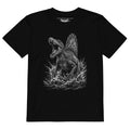Product mockup black dinosaur t-shirt, kids dinosaur shirt, Spinosaurus t-shirt, sail-backed dinosaur tee, dinosaur graphic shirt, boys dinosaur t-shirt, girls dinosaur t-shirt, unisex kids clothing, black kids tee, monochrome dinosaur print, detailed dinosaur artwork, prehistoric animal shirt, roaring dinosaur design, water dinosaur t-shirt, dinosaur splash graphic, cool kids fashion, alternative kids clothing, rock style kids shirt, edgy children’s fashion, little rocker outfit, toddler dinosaur shirt, pr