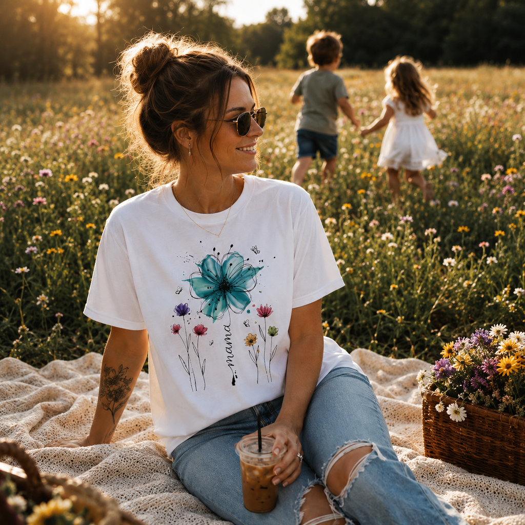 mama floral shirt, mama watercolor t-shirt, floral mama tee, mom flower shirt, mama flowers t-shirt, watercolor flower tee, mom life shirt, motherhood t-shirt, floral mom gift, mama graphic tee, soft mom shirt, everyday mom style, heavyweight cotton t-shirt, garment-dyed tee, relaxed fit mama shirt