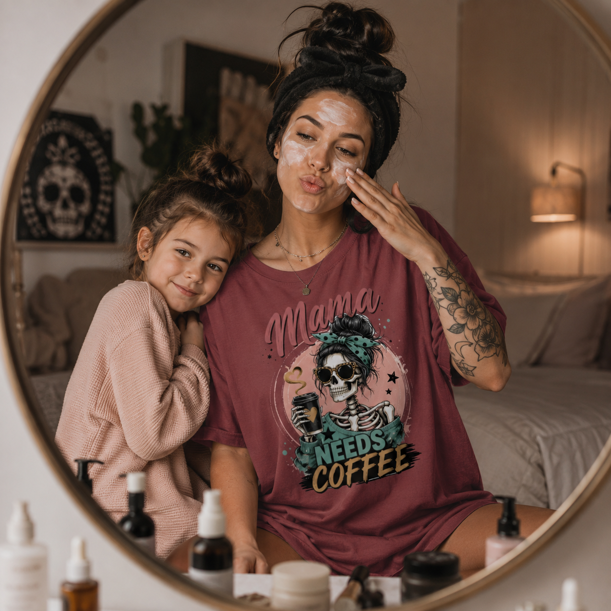 mama needs coffee t-shirt, coffee mom shirt, skeleton mom graphic tee, alternative mom fashion, beauty mom t-shirt, pink oversized sleep shirt, mom morning routine outfit, coffee lover mom gift, gothic mom shirt, rock style women’s tee, funny mom graphic shirt, casual mom sleepwear, oversized women’s t-shirt, alternative motherhood fashion, skeleton coffee design, mom life t-shirt, beauty routine outfit, matching mom and daughter moment, cozy morning shirt, women’s graphic sleep tee, pink rock mom shirt, ed