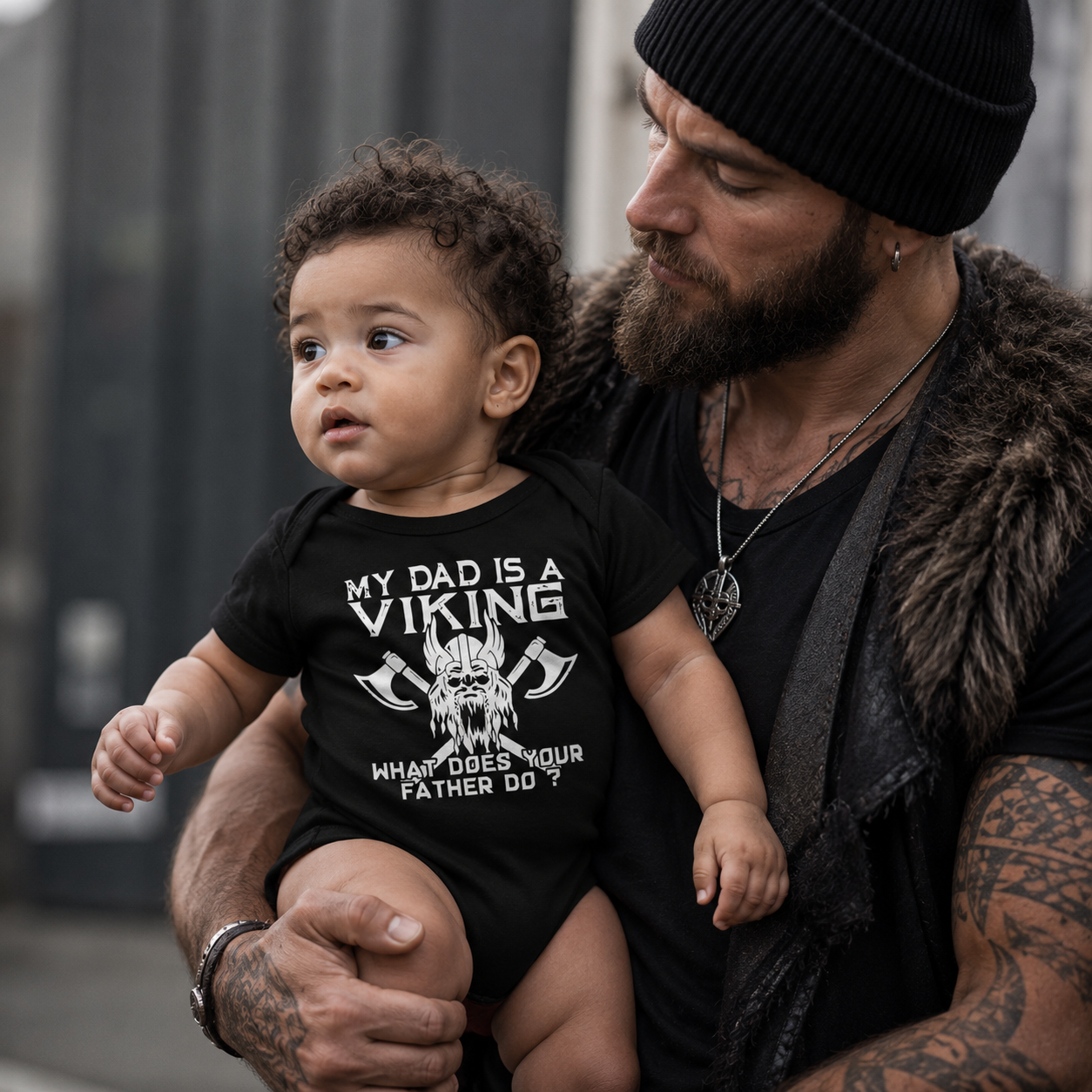 My Dad Is A Viking What Does Your Father Do? Organic Cotton Baby Bodysuit Merloan