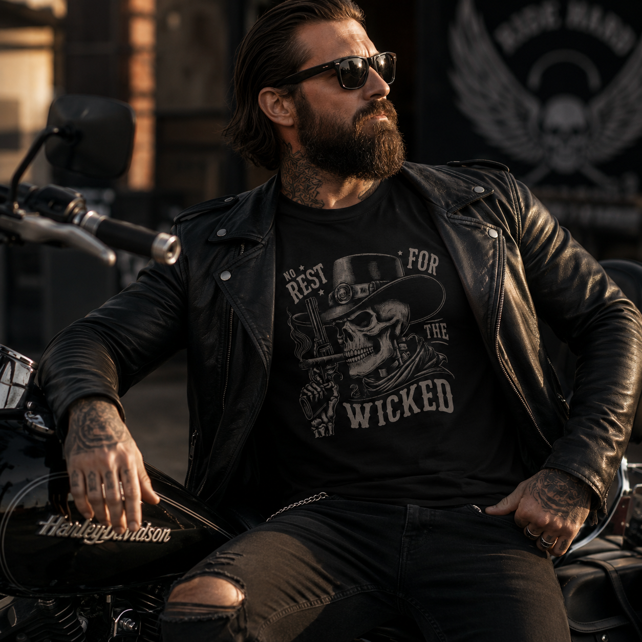 no rest for the wicked t-shirt, cowboy skull shirt, western skull t-shirt, outlaw graphic tee, gunslinger skull shirt, biker t-shirt, motorcycle clothing, rock style t-shirt, metal graphic shirt, gothic western clothing, dark western fashion, wild west skull design, cowboy graphic t-shirt, black graphic tee, men’s biker shirt, unisex rock t-shirt, alternative men’s clothing, rock and roll fashion, heavy metal t-shirt, tattoo style shirt, vintage western graphic, distressed skull design, skeleton cowboy shir