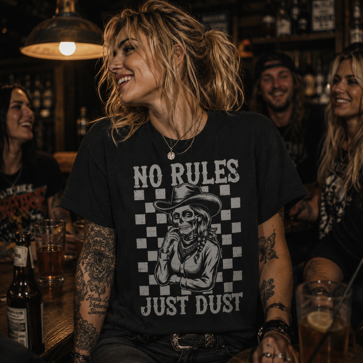 no rules just dust shirt, cowgirl skull t-shirt, western gothic shirt, outlaw cowgirl tee, rockabilly graphic shirt, alternative western fashion, skull cowgirl apparel, vintage western t-shirt, country rock shirt, biker bar outfit, edgy women’s graphic tee, gothic country style, rodeo skull shirt, wild west graphic tee, rebellious cowgirl shirt, rock style women’s t-shirt, black western shirt, bar night outfit, southern gothic clothing, Merloan western shirt
