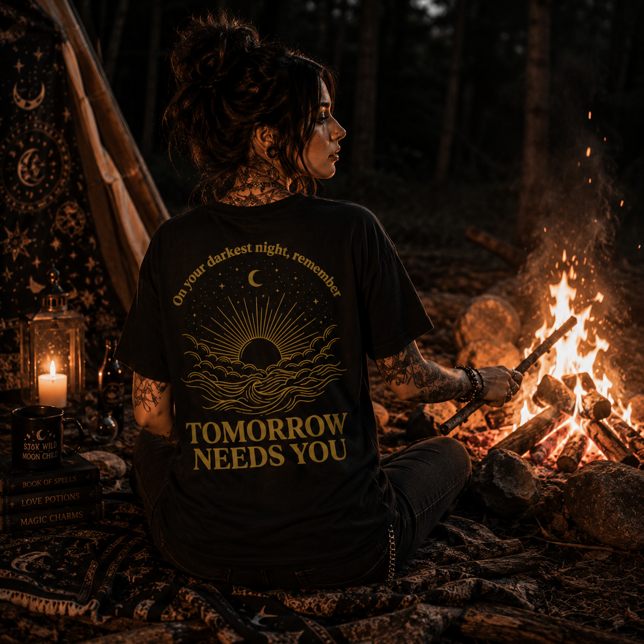 on your darkest night shirt, tomorrow needs you t-shirt, hopeful quote shirt, mental health awareness tee, inspirational t-shirt, motivational quote shirt, reminder shirt, self care t-shirt, encouraging graphic tee, positive message shirt, strength quote shirt, emotional support tee, heavyweight cotton t-shirt, garment-dyed tee, relaxed fit quote shirt