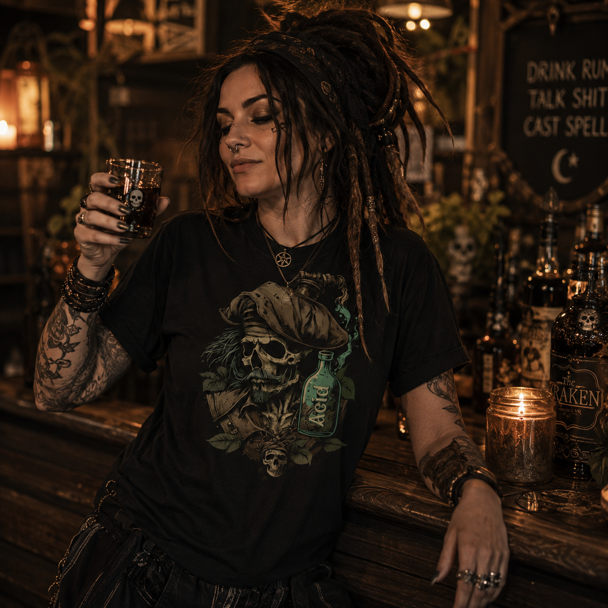 pirate acid skull t-shirt, acid wash skull shirt, distressed pirate t-shirt, gothic pirate graphic tee, death skull t-shirt, nautical skull shirt, Caribbean pirate clothing, grunge skull graphic tee, dark nautical t-shirt, alternative pirate shirt, vintage acid skull design, rock n roll pirate tee, gothic ocean shirt, heavyweight cotton pirate tee, relaxed fit skull t-shirt