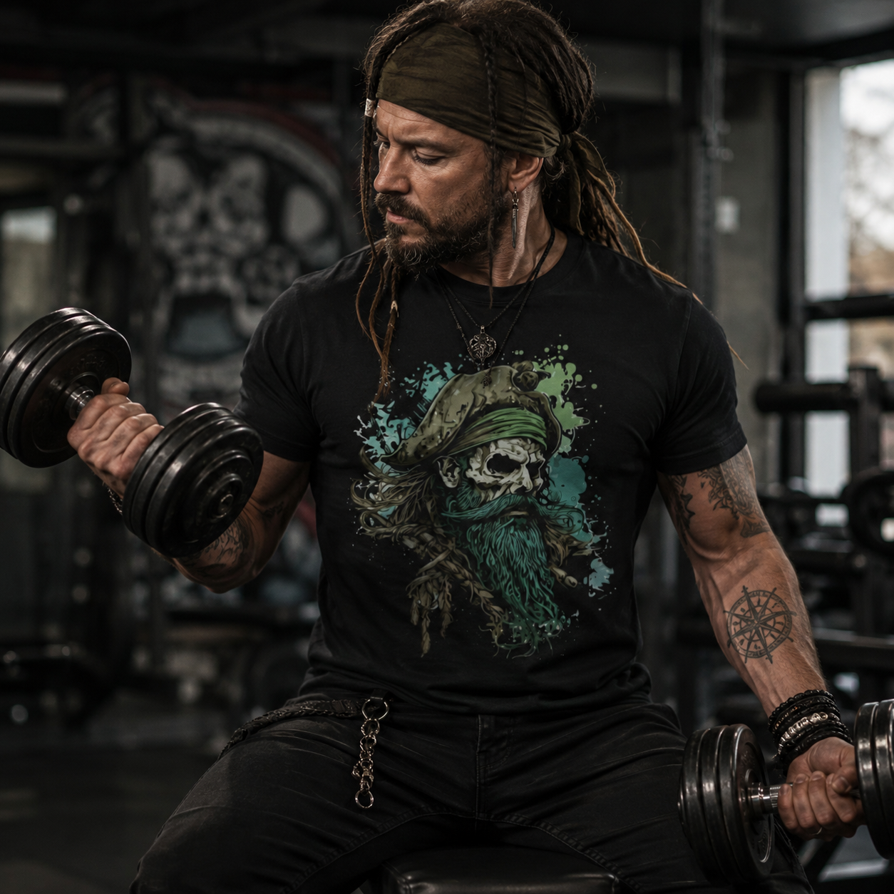 pirate skull t-shirt, bearded pirate graphic tee, gym pirate shirt, alternative men’s fashion, rock style workout shirt, black graphic tee men, pirate fitness outfit, gym streetwear men, skull pirate t-shirt, weight training graphic tee, rugged men’s activewear, casual pirate style, gothic gym fashion, rock workout clothing, alternative fitness shirt, pirate lover gift, black training t-shirt, men’s gym outfit, edgy sportswear men, bearded skull artwork, pirate workout tee, dark fitness fashion, unique grap