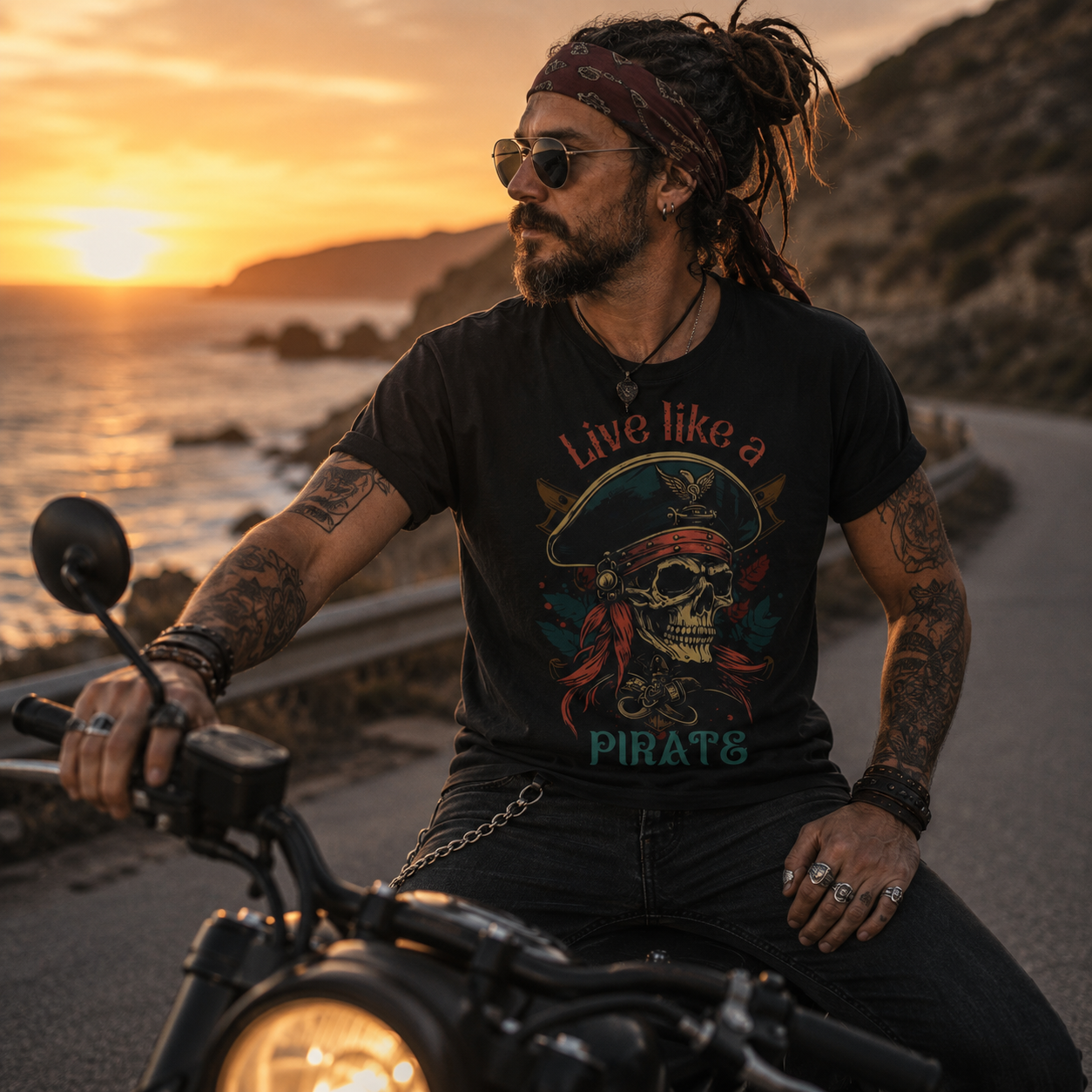 Pirate Death Skull Nautical Ocean Caribbean Adventure Captain Merloan