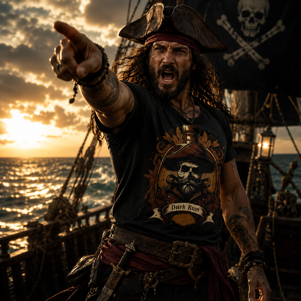 pirate t-shirt, dark rum shirt, pirate skull tee, rum lover gift, buccaneer shirt, pirate captain t-shirt, nautical skull shirt, Caribbean pirate apparel, vintage pirate graphic tee, maritime adventure shirt, alternative pirate clothing, rock style t-shirt, sailing themed shirt, skull graphic shirt, pirate festival outfit, men’s pirate tee, unisex pirate shirt, dark nautical fashion, pirate lover gift, rum drinking shirt