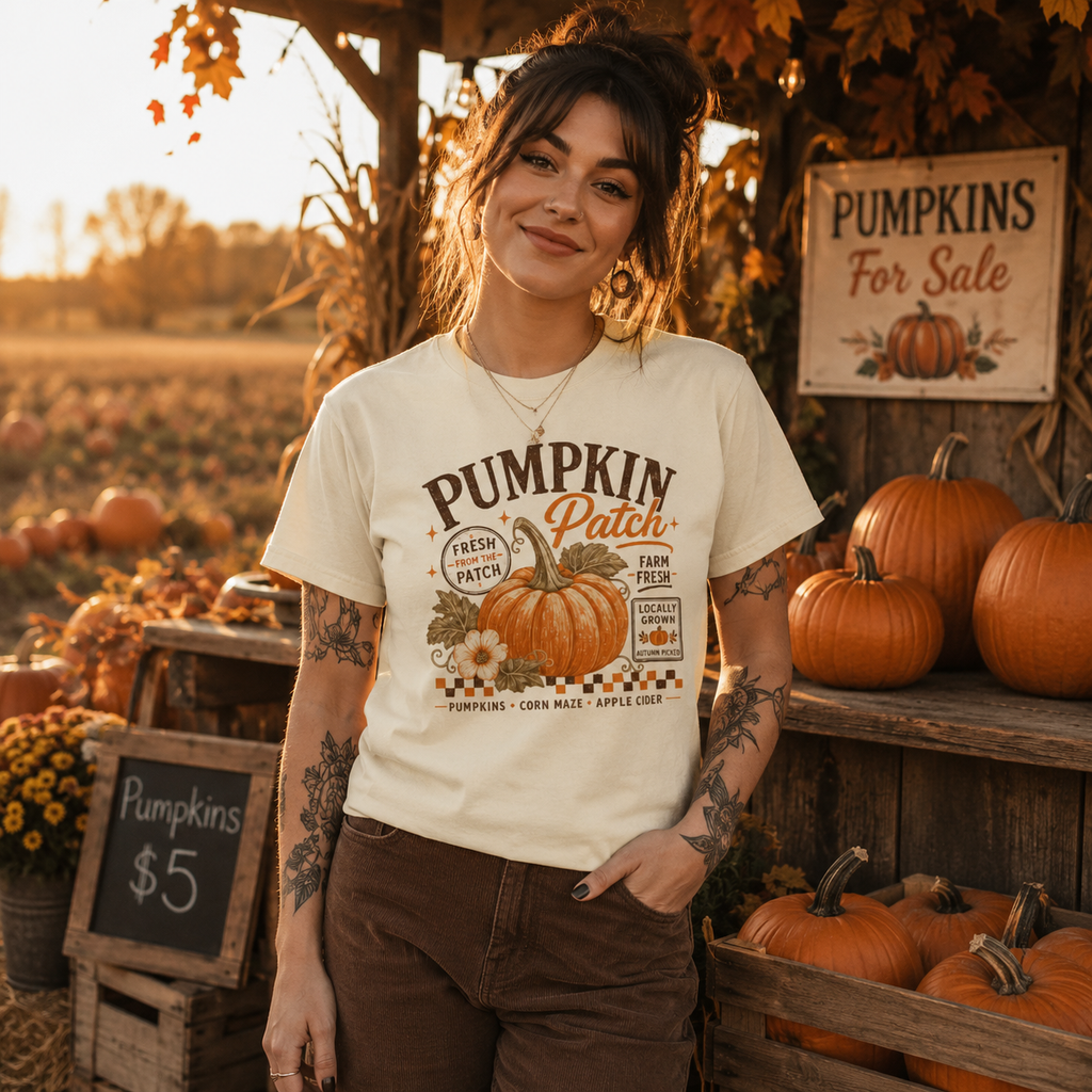 pumpkin patch t-shirt, fall pumpkin shirt, autumn harvest graphic tee, cozy fall outfit, pumpkin farm t-shirt, vintage pumpkin graphic, pumpkin picking shirt, autumn market outfit, farm fresh pumpkin tee, cottagecore fall clothing, seasonal harvest shirt, pumpkin lover gift, cozy alternative fashion, fall festival t-shirt, cream autumn graphic tee, pumpkin stand outfit, warm autumn aesthetic, women’s fall graphic shirt, unisex pumpkin t-shirt, apple cider season shirt