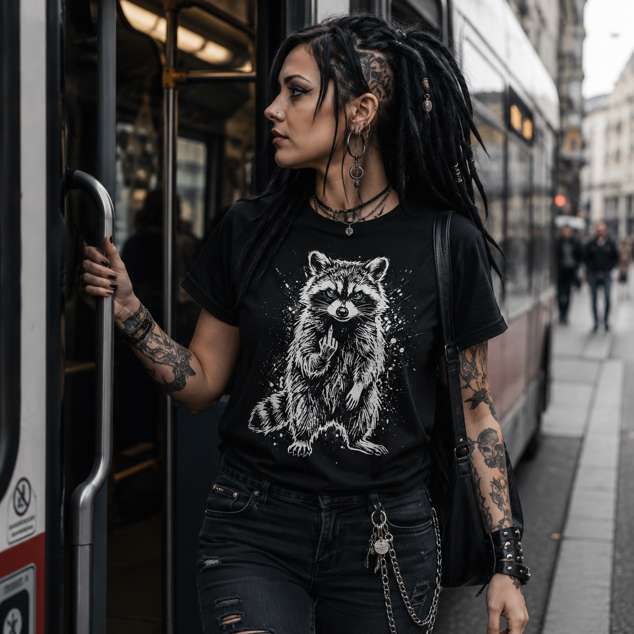 rude raccoon t-shirt, middle finger raccoon shirt, rebellious raccoon tee, funny animal graphic shirt, sarcastic streetwear t-shirt, alternative women’s fashion, punk rock graphic tee, edgy black t-shirt, grunge animal shirt, raccoon lover gift, urban alternative clothing, bold statement tee, dark humor raccoon shirt, rock girl outfit, mischievous animal t-shirt, white raccoon print shirt, unisex alternative tee, street style graphic shirt, funny rebellious t-shirt, gothic punk fashion