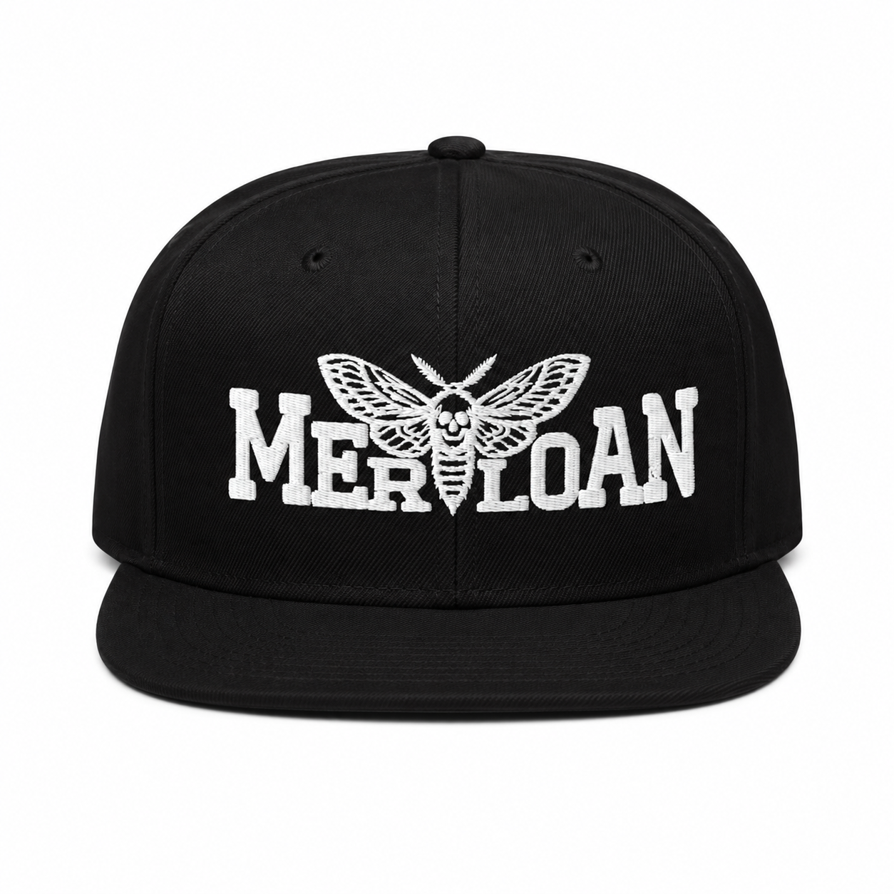 Merloan snapback hat, black snapback cap, structured snapback, high profile cap, flat visor hat, adjustable snapback, grey under visor cap, unisex snapback hat, streetwear snapback, alternative fashion cap, Merloan logo cap, black streetwear hat, six panel snapback, acrylic wool snapback, everyday headwear