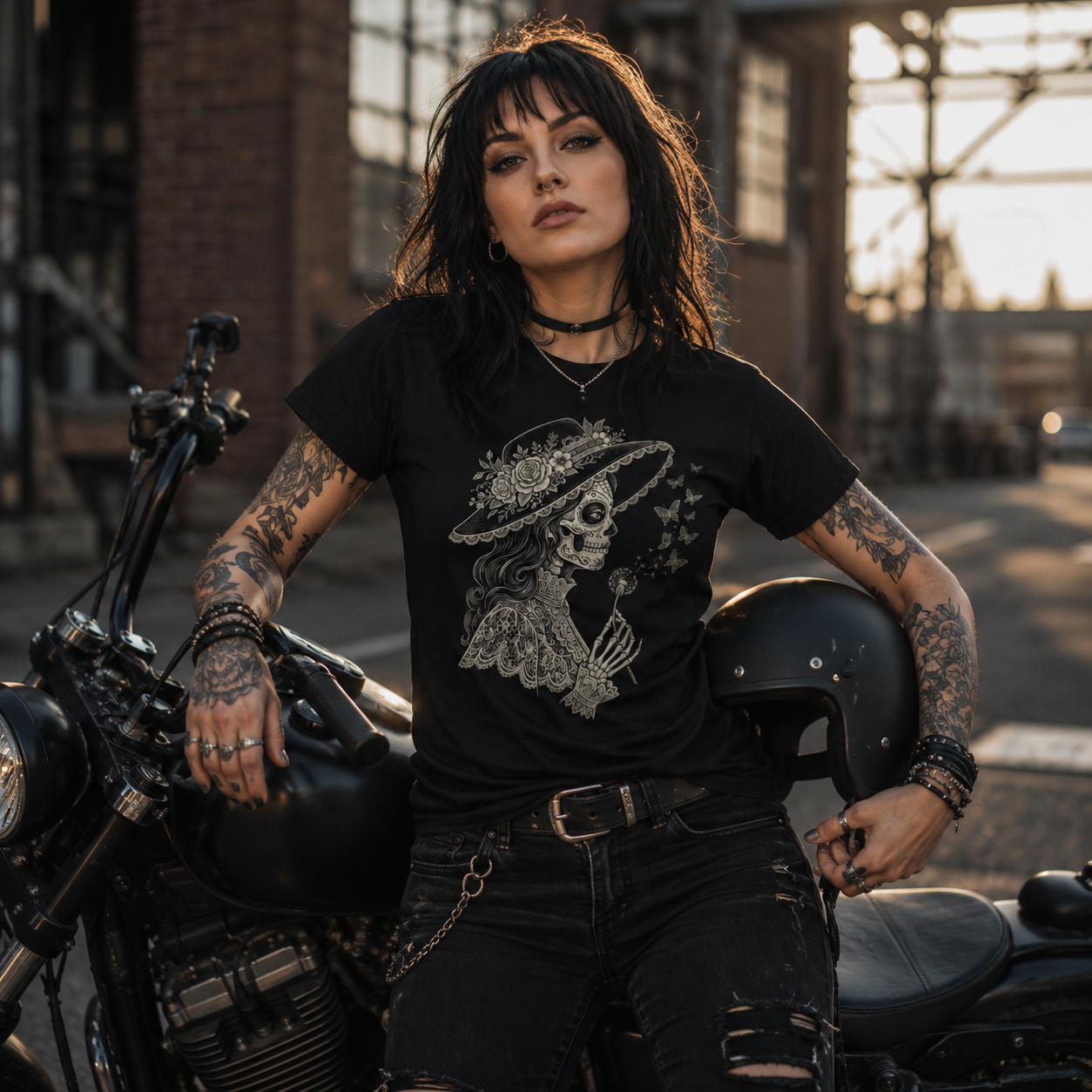 skeleton lady T-shirt, floral skeleton shirt, gothic woman graphic tee, lace skeleton T-shirt, dandelion butterfly shirt, elegant skull lady tee, Victorian skeleton shirt, floral skull woman T-shirt, gothic floral clothing, skeleton with flower hat, butterfly skull graphic tee, dark feminine T-shirt, vintage gothic woman shirt, ornate skeleton artwork, botanical skull shirt, Day of the Dead inspired shirt, alternative women’s graphic tee, romantic gothic clothing, witchy floral T-shirt, skull lover gift, go