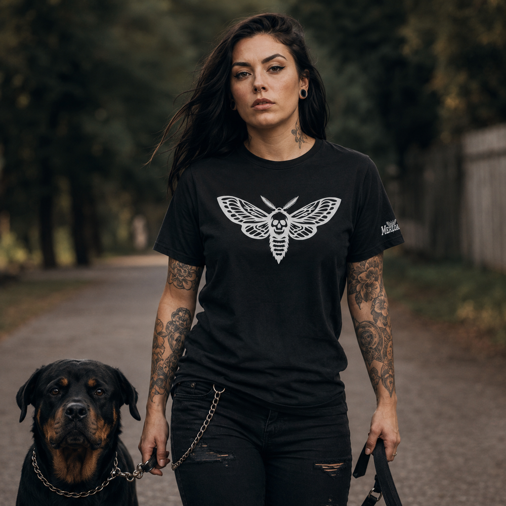skull moth T-shirt, death moth shirt, death’s-head moth T-shirt, gothic moth graphic tee, white skull moth design, moth wings T-shirt, skull insect shirt, gothic insect T-shirt, occult moth clothing, witchy moth shirt, dark nature T-shirt, alternative graphic tee, black gothic T-shirt, Merloan T-shirt, Merloan sleeve logo shirt, moth lover gift, skull lover shirt, dark aesthetic clothing, gothic alternative fashion, rock style T-shirt, metalhead graphic tee, heavyweight unisex T-shirt, ring-spun cotton tee,