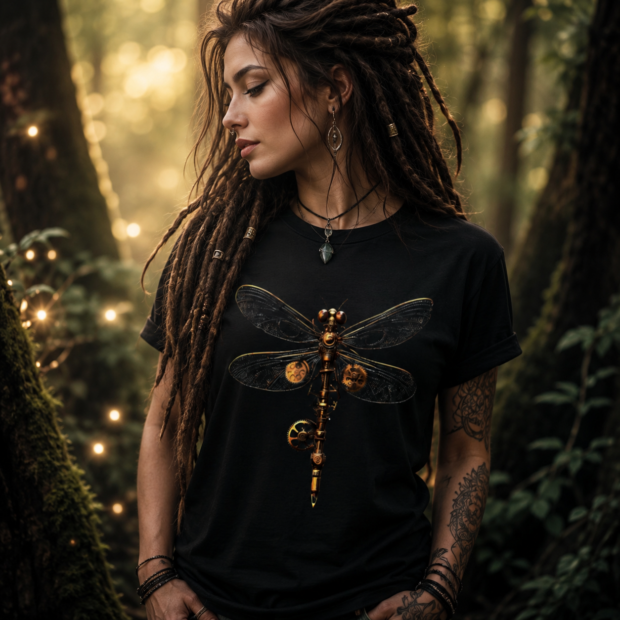 steampunk dragonfly t-shirt, mechanical dragonfly shirt, clockwork insect tee, vintage dragonfly graphic shirt, gothic nature t-shirt, mystical forest fashion, witchy graphic tee, wicca inspired clothing, magical woodland shirt, fantasy nature t-shirt, boho witch style, dark botanical fashion, enchanted forest outfit, alternative women’s t-shirt, celestial witch clothing, cottagecore gothic shirt, fairycore fashion, steampunk insect design, brass gear dragonfly, black graphic tee women, mystical animal shir