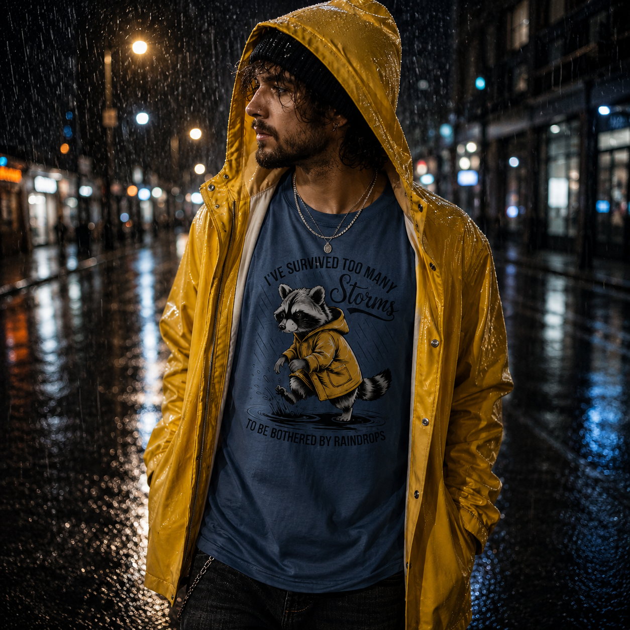 survived too many storms shirt, bothered by raindrops t-shirt, resilient raccoon shirt, raccoon quote tee, survivor mindset shirt, inspirational raccoon tee, mental strength t-shirt, storm quote shirt, funny raccoon shirt, emotional resilience tee, bold statement shirt, motivational animal shirt, heavyweight cotton t-shirt, garment-dyed tee, relaxed fit quote shirt