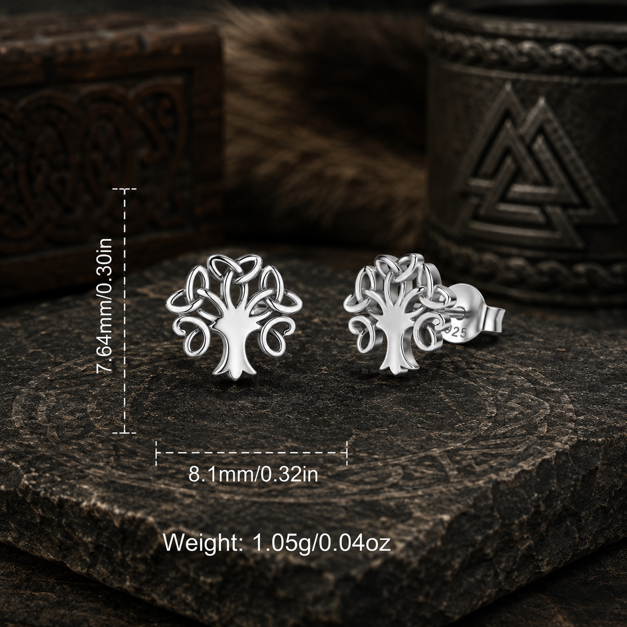925 Sterling Silver Tree of Life Celtic Knot Stud Earrings | Minimalist Nature Jewelry Merloan