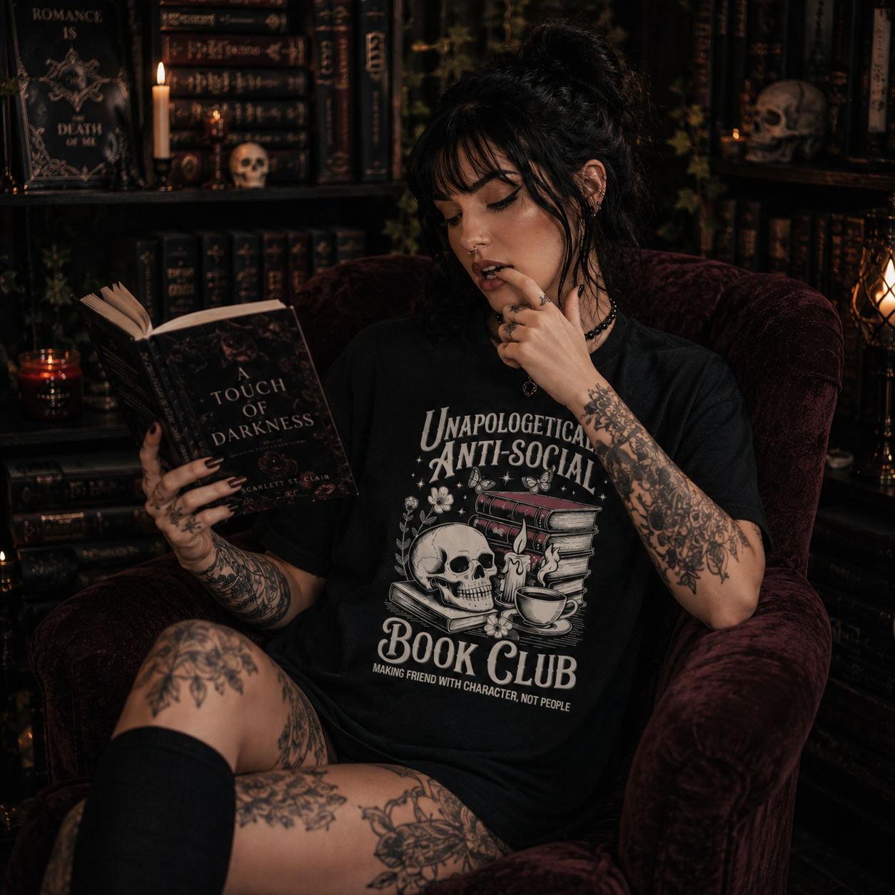 unapologetically anti social shirt, anti social book club t-shirt, gothic book lover shirt, dark romance reader shirt, skull and books t-shirt, gothic reading shirt, bookish goth apparel, alternative women’s t-shirt, dark academia shirt, cozy gothic aesthetic, introvert book lover tee, reader gift for women, dark romance merch, skull book club shirt, witchy bookish clothing, gothic library aesthetic, bookworm graphic tee, alternative streetwear, gothic literature shirt, vintage skull t-shirt
