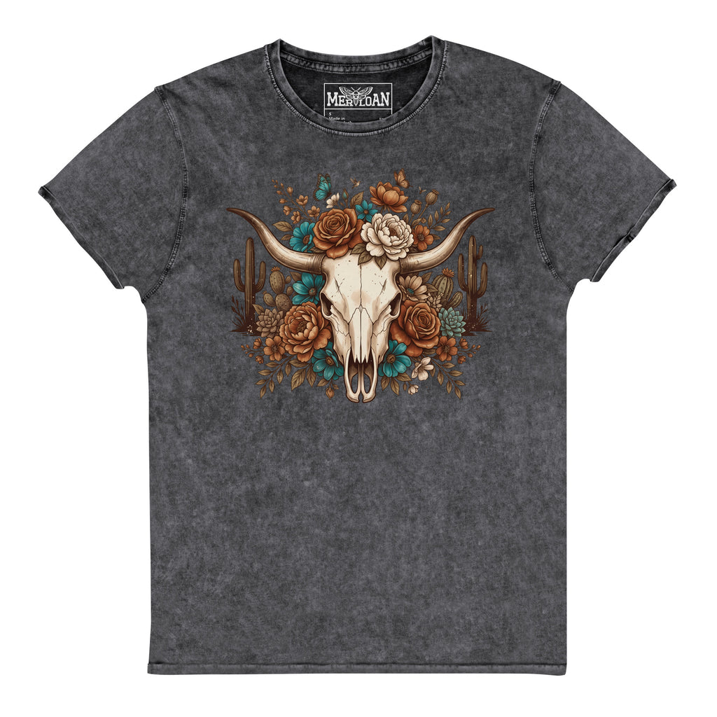 cowboy ranger skull shirt, skull bull t-shirt, wild west t-shirt, western skull shirt, desert cowboy tee, cowboy graphic shirt, bull skull t-shirt, denim t-shirt, country western shirt, ranger style tee, western desert design, cowboy lover gift, skull lover shirt, soft combed cotton tee, Merloan western shirt